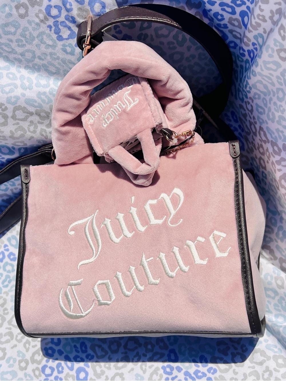 New Pink Juicy Couture Purse Tote + Mini Bag Velour Crossbody Purse